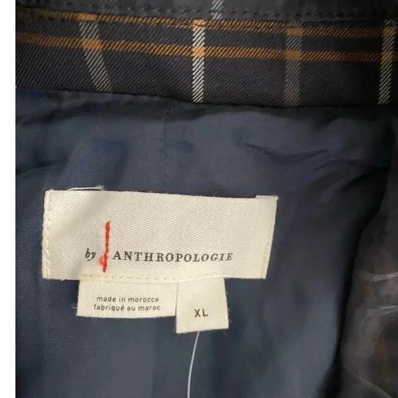 NWT By Anthropologie Women's Navy Plaid Pattern Tulle Overlay Blazer Size XL - Picture 7 of 7